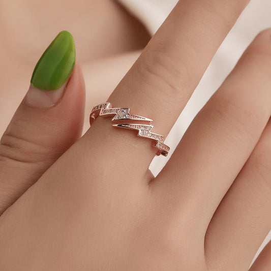 Jewelry Creative Irregular Geometric Zircon Lightning Open Ring Hand Jewelry