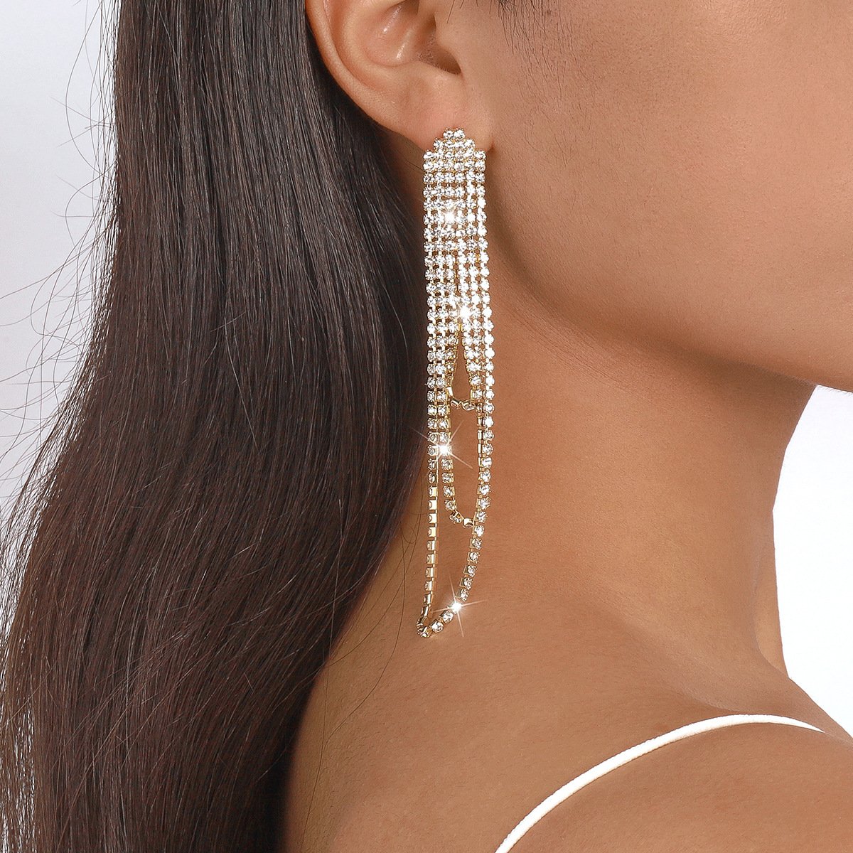 1581 Sparkling Rhinestone Tassel Earrings Elegant Elegant Retro Niche Cold Fashion Street Earrings