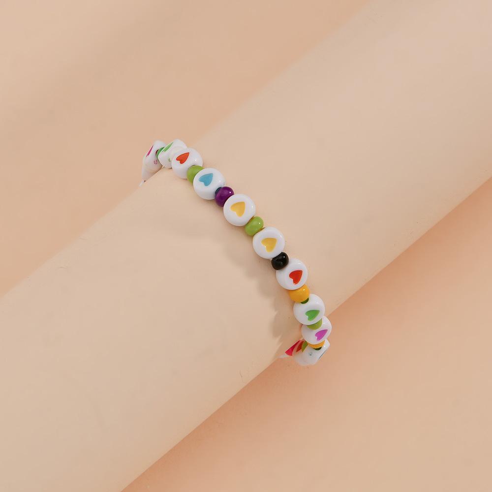Fashion Color Peach Heart Bracelet Beach Holiday Color Rice Bead Elastic Thread Bracelet Jewelry