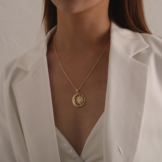 Jewelry Fashion Sun Moon Alloy Pendant Necklace Femininity Simple Ball Chain Necklace