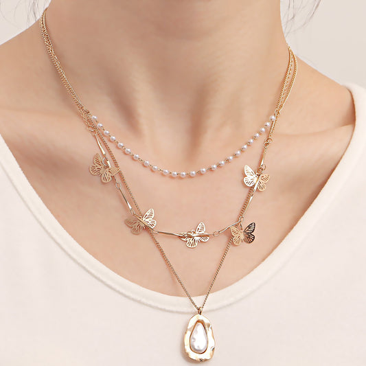 Jewelry Fashion Irregular Metal Pendant Trend Versatile Small Butterfly Multilayer Necklace Female Accessories