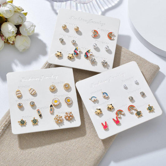 One week earring combination set Internet celebrity cartoon cute rainbow unicorn earrings student female earrings