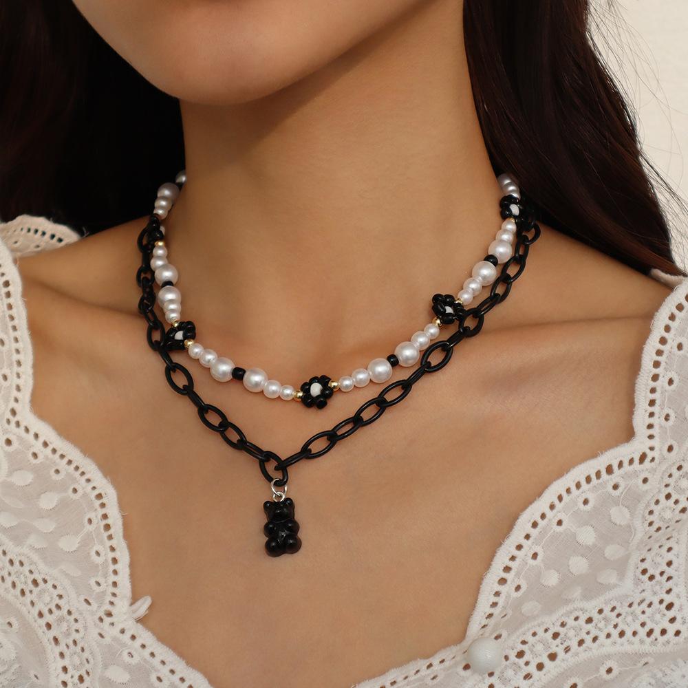 N9943 Ethnic Holiday Beaded Necklace Female Cub Bear Flower Simple Necklace Indifferent Retro Necklace