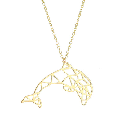 Popular Creative Hollow Great White Shark Dolphin Necklace Female Personality Necklace Electroplated Gold and Silver