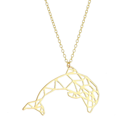 Popular Creative Hollow Great White Shark Dolphin Necklace Female Personality Necklace Electroplated Gold and Silver