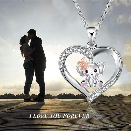 Explosive fashion women's heart butterfly elephant pendant necklace beautiful animal series jewelry