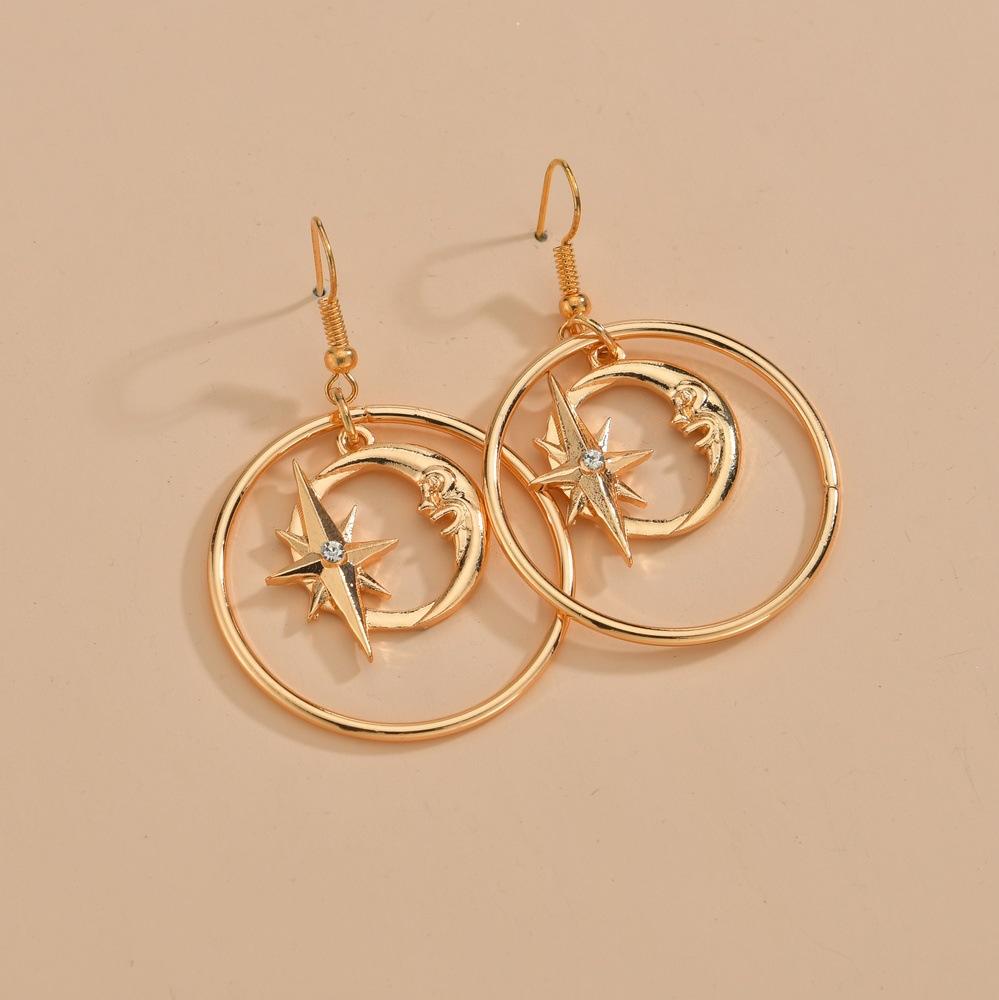 Vintage Alloy Star Moon Earrings Fashion Round Earrings Women Accessories