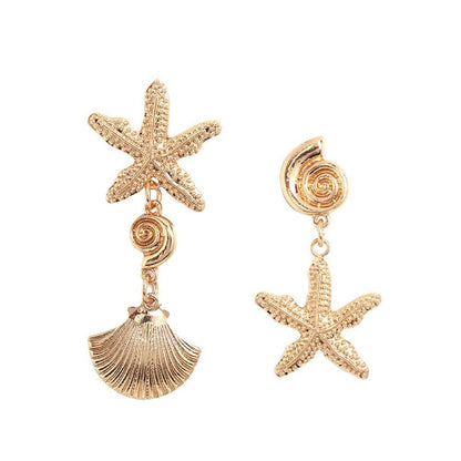 2E5581 Magnesium Ocean Series Starfish Shell Alloy All-Match Trendy Earrings