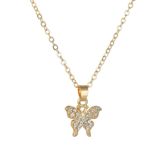 Fashion Rhinestone Butterfly Pendant Necklace Simple Clavicle Chain Accessories