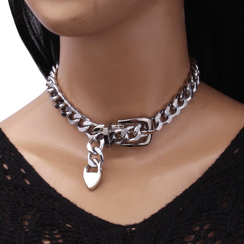 Jewelry Personality Thick Chain Belt Buckle Clavicle Necklace Hip Hop Trend Metal Geometric Necklace