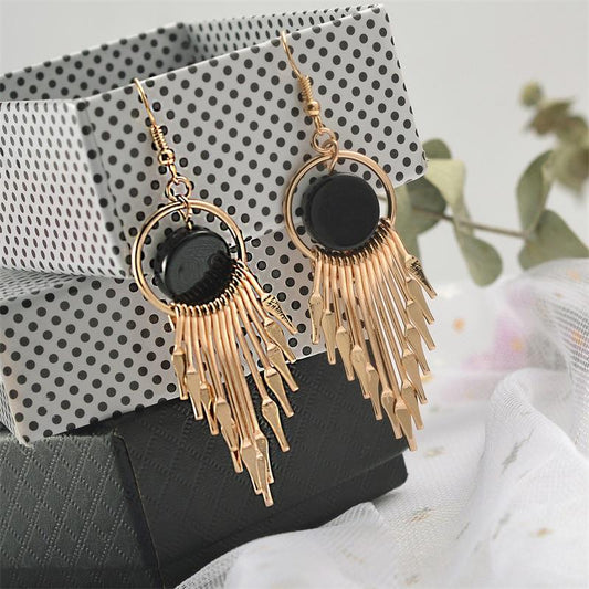 Tassel Geometric Earrings Temperament Net Red Long Round Earrings Elegant Retro Goddess Earrings