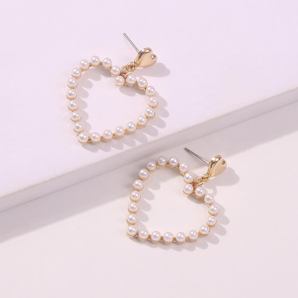 E8469 Love Pearl Earrings Women's Fashion Diamond Earrings Temperament Earrings Personality Atmospheric Earrings