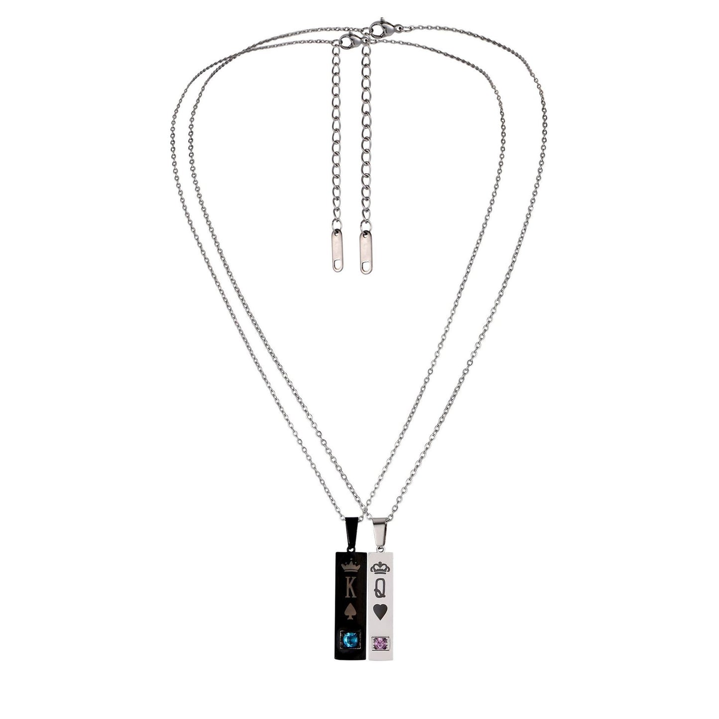 Fashion simple and personalized stainless steel couple KING and QUEEN diamond necklace