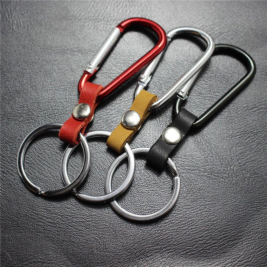 The first layer of cowhide key chain mountaineering bag pendant buckle large aluminum spring hanging buckle outdoor simple and light cup buckle