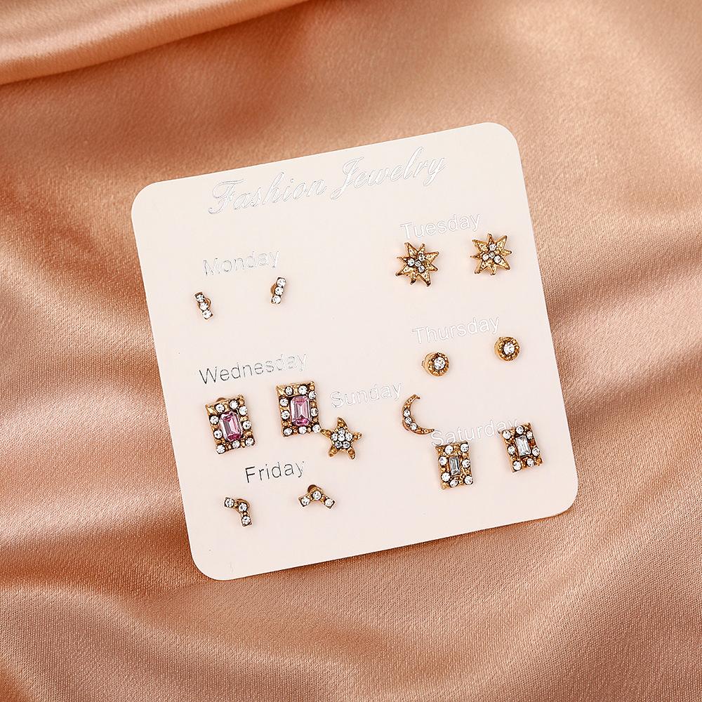 Small and exquisite week week diamond star stud earring set fashion simple design student ear jewelry