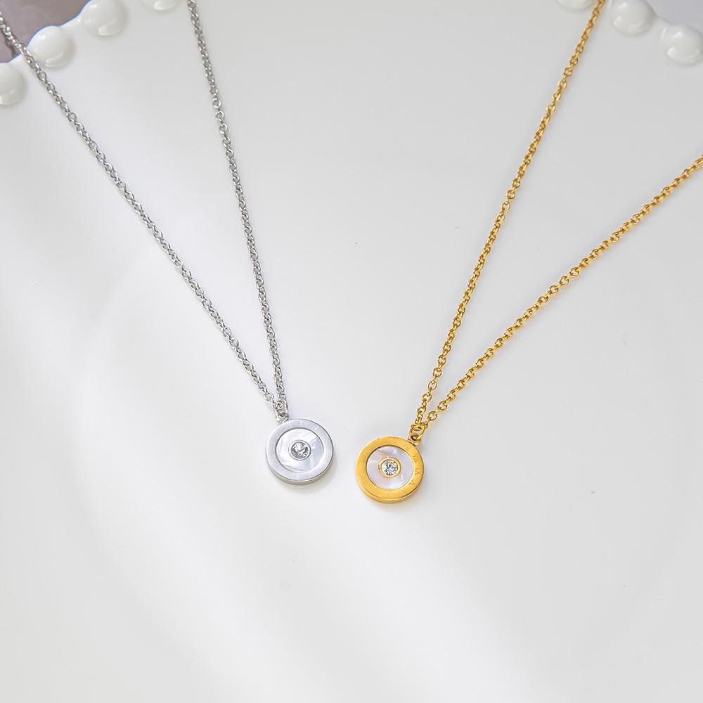 Fashion Roman Numeral Necklace Retro Fashion Gold White Shell Alphabet Titanium Steel Necklace Women