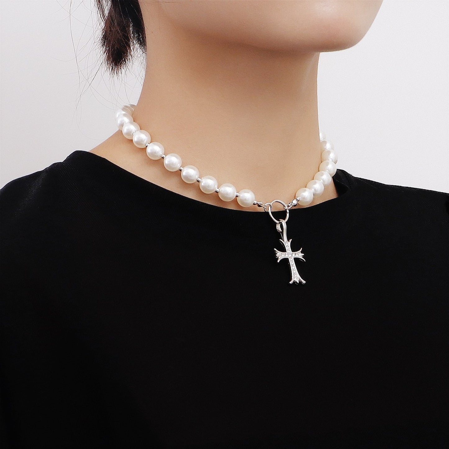 Jewelry Geometric Diamond Cross Shell Bead Beaded Necklace Clavicle Chain Women's Advanced Sense Light Luxury