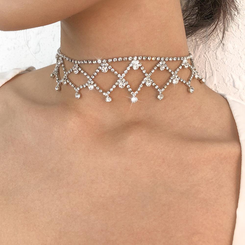 Jewelry Full Diamond Geometric Exaggerated Night Sexy Necklace Rhinestone Tassel Personality Internet Celebrity Necklace