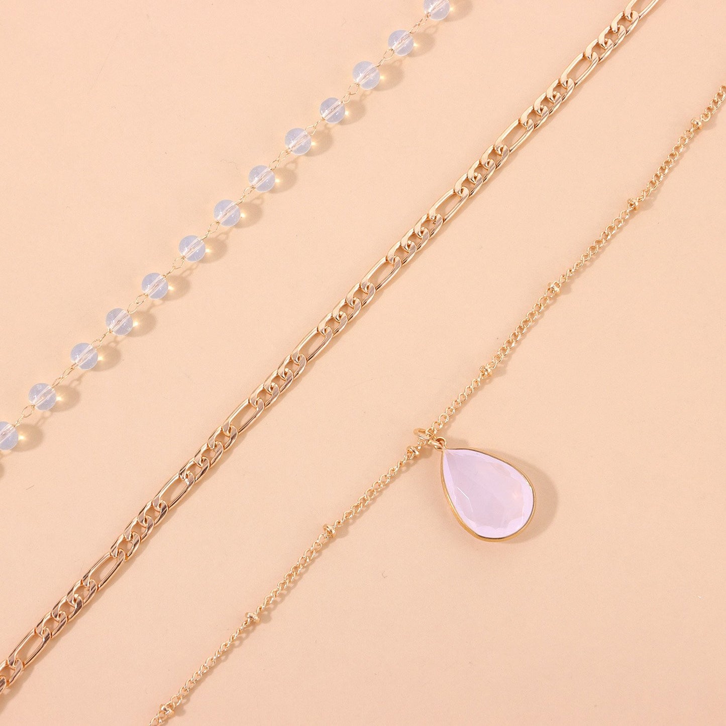 Jewelry multi-element protein bead crystal pendant necklace fashion three-to-one chain water drop necklace