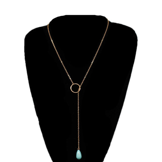 Jewelry Fashion Turquoise Circle Necklace Female Simple Handmade Alloy Necklace