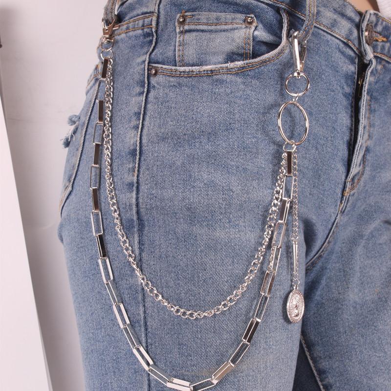 Ins Harajuku street bungee disco cool personality ornaments metal pants chain double waist chain belt accessories tide