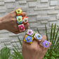 Trendy color acrylic flower ring female retro exaggerated geometric resin wide ring jewelry