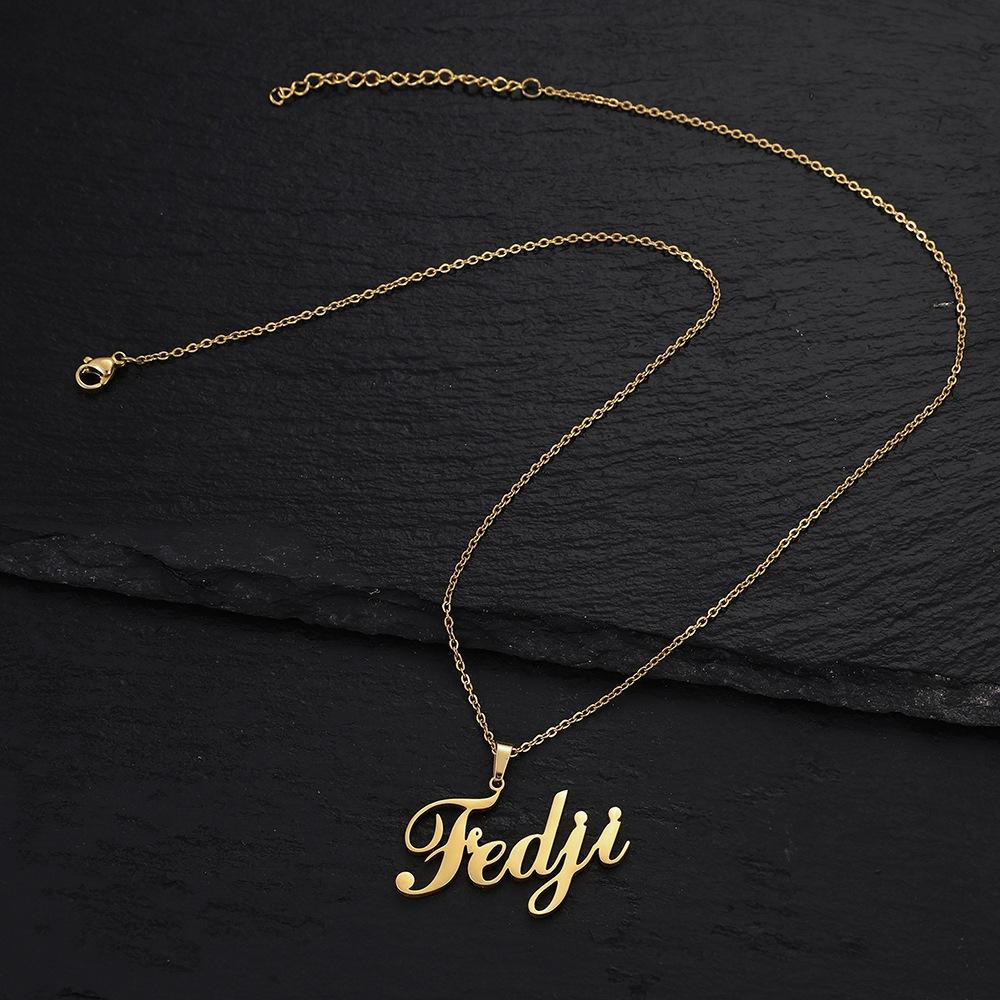 Fashion personality stainless steel irregular name English lettering cutting pendant titanium steel trendy sexy necklace