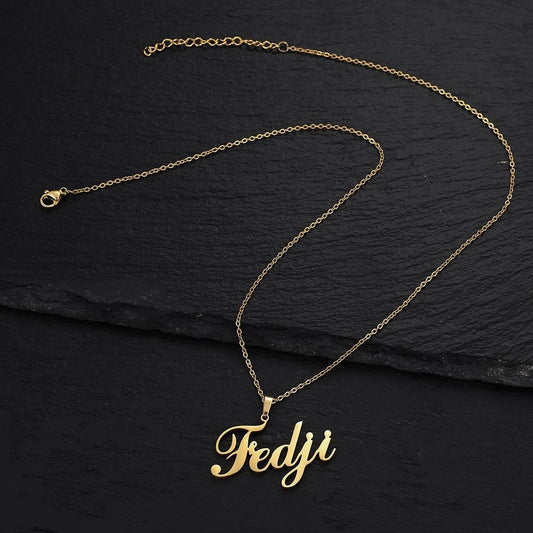 Fashion personality stainless steel irregular name English lettering cutting pendant titanium steel trendy sexy necklace