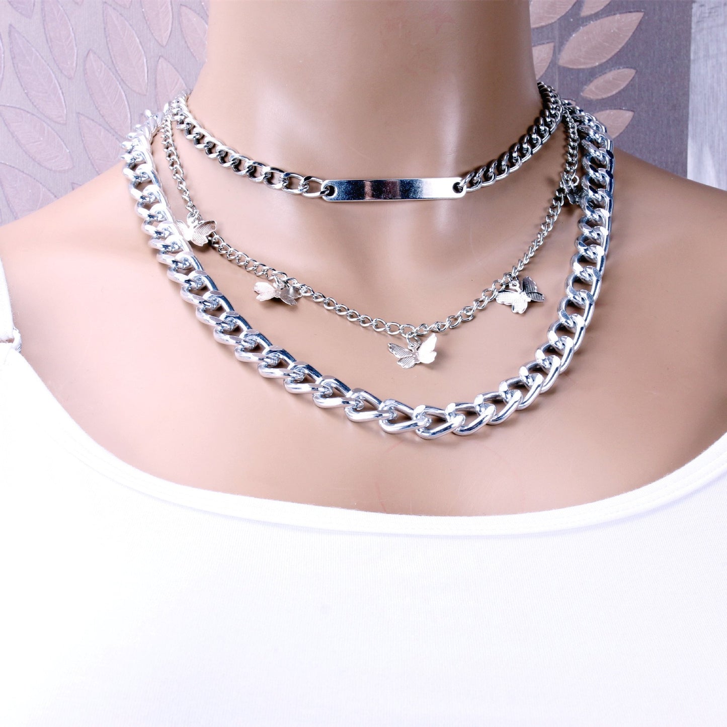 Fashion punk personality long strip multi-layer necklace butterfly tassel clavicle chain multi-layer butterfly necklace female