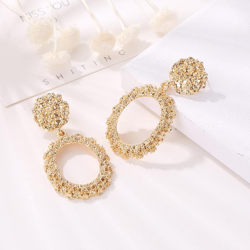 Personalized Geometric Frosted Stud Earrings Exaggerated Circle Embossed Ladies Earrings