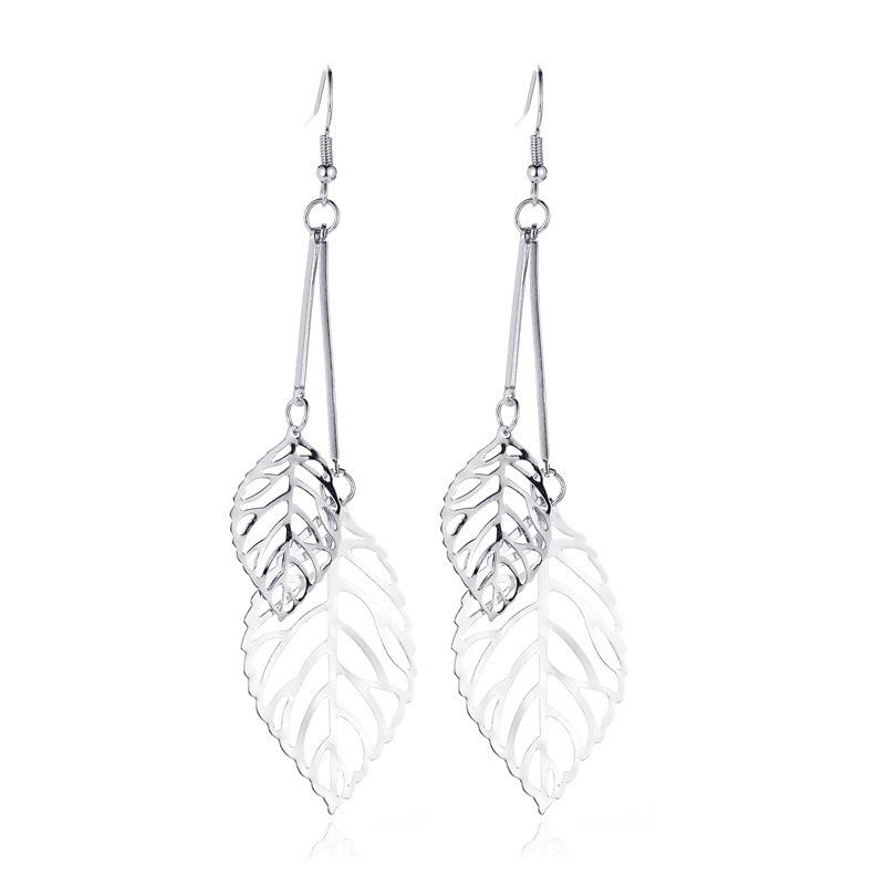 Temperament Hollow Leaf Earrings Exaggerated Metal Long Tassel Earrings Mori Retro Ear Jewelry Women