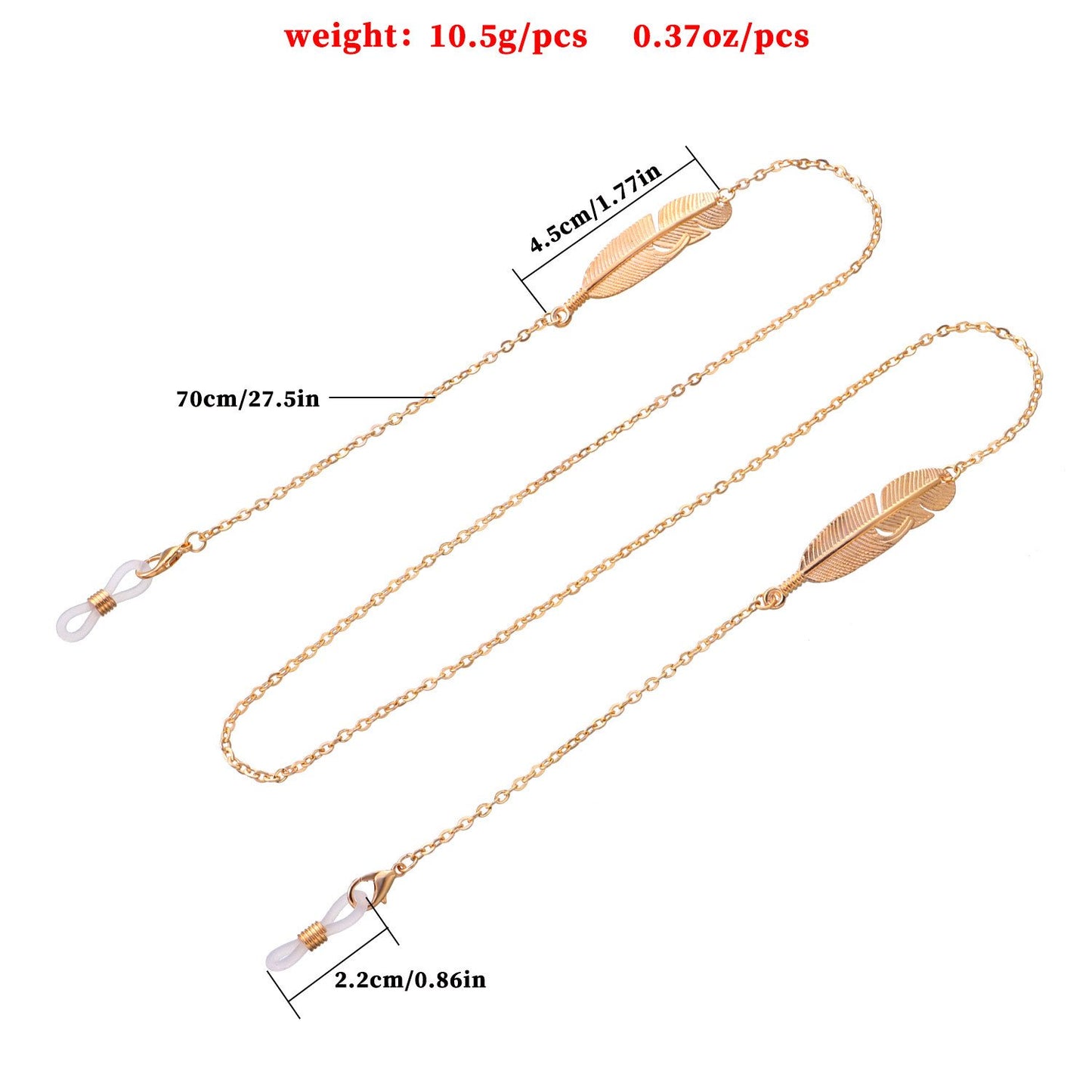 Ornament simple symmetrical alloy metal feather glasses chain versatile multi-use non-slip anti-lost lanyard