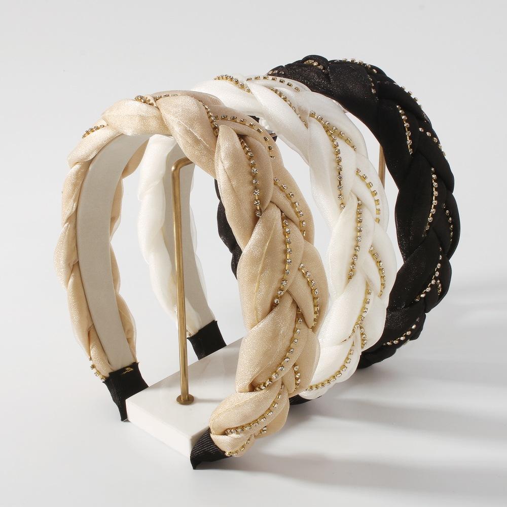 F3915 Fashion temperament elegant headdress light luxury claw chain simple niche braid rhinestone fabric headband