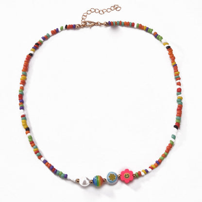 Jewelry color soft pottery smiling face glazed pearl necklace female simple geometric fashion trendy money jewelry