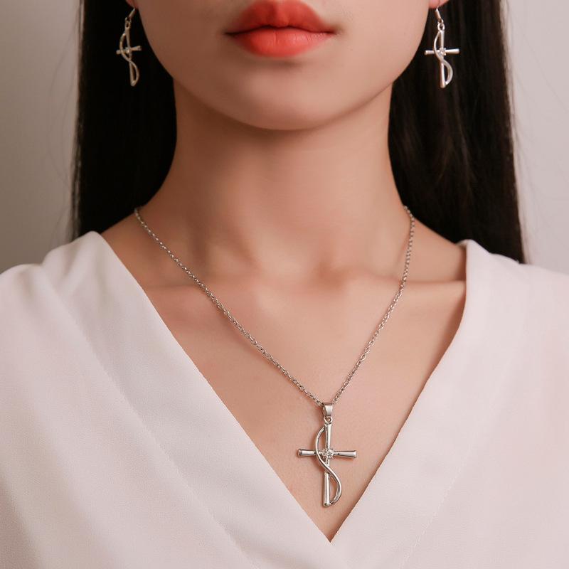 Jewelry Temperament Cross Pendant Earrings High Cold Diamond Necklace Earrings Set