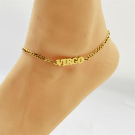 Titanium steel 12 constellation anklet capital letter ankle chain vacuum plating in furnace