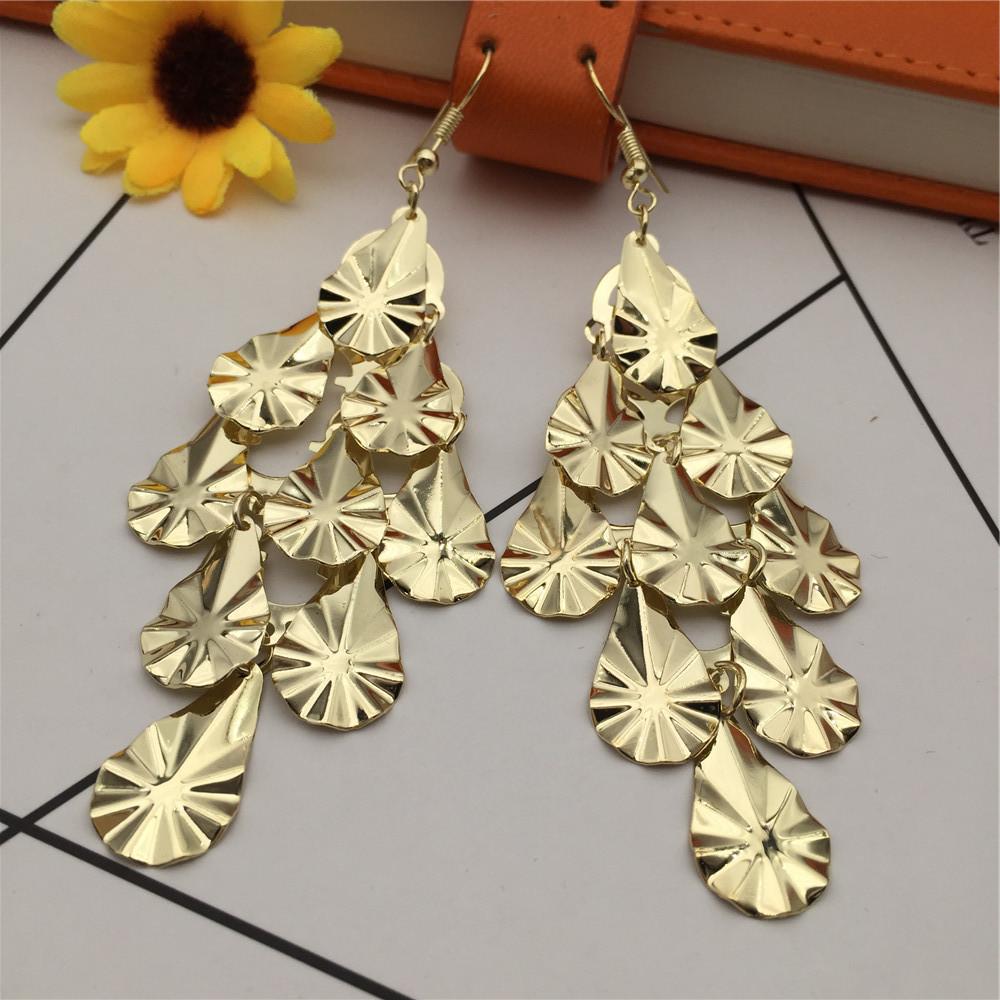 Knives-effect water drop layered earrings long metal earrings