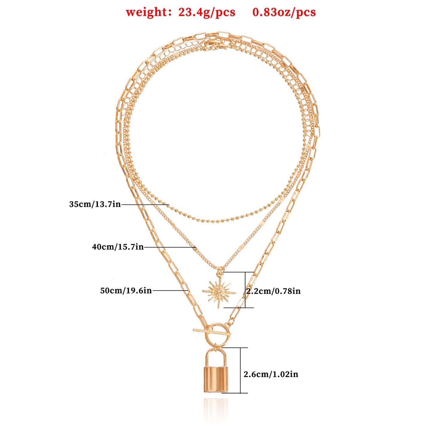 Niche Padlock Metal Exaggerated Ball Clavicle Chain Fashion Octagram Multi-layered Necklace Accessories