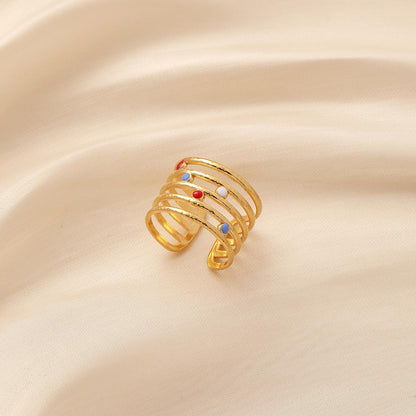 Bohemian Ladies Stainless Steel Creative Design Open Adjustable Colorful Star Stripe Ring