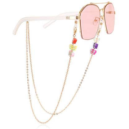 Colorful mask hanging chain Glasses hanging chain soft pottery flower butterfly glasses chain mask chain