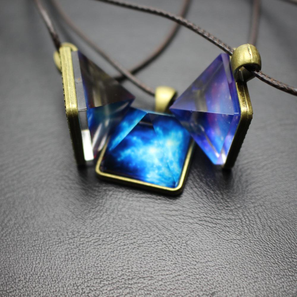 Pyramid luminous crystal pendant dream starry sky same necklace for men and women small gift chest chain with chain