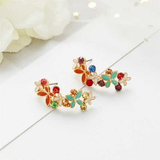 525 Butterfly Love Flower Fashion Temperament Earrings Half Circle Flower Earrings Butterfly Petal Ear Jewelry