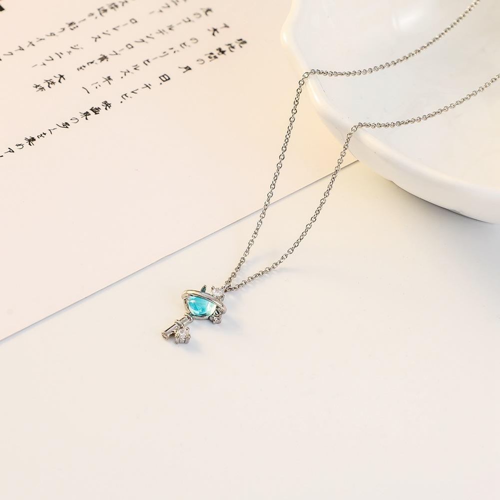 ins personality planet fantasy planet universe key blue crystal necklace necklace jewelry female