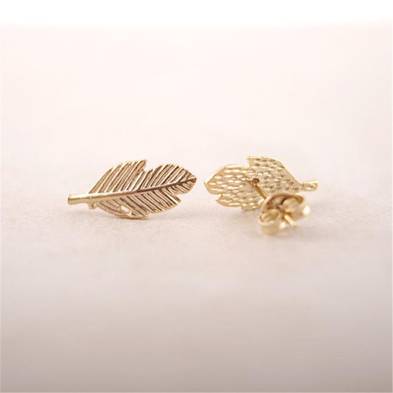 Explosive Fashion Feather Shape Leaf Stud Earrings Three Color Gold Silver Rose Gold