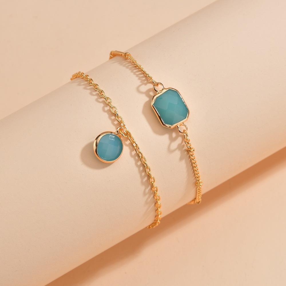 Fashion Jelly Green Bezel Diamond Bracelet Ladies Geometric Square Round Pendant Bracelet