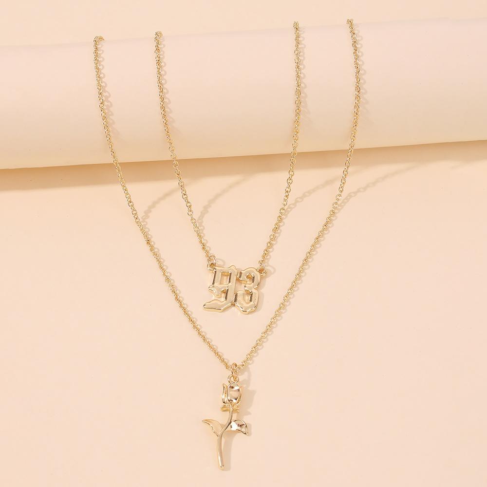 N8112 Jewelry Retro Creative Double Layer Digital Clavicle Chain Temperament Versatile Rose Fashion Necklace