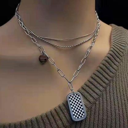 Specially for retro checkerboard necklace stainless steel multi-layer tassel chain ins net red necklace ladies