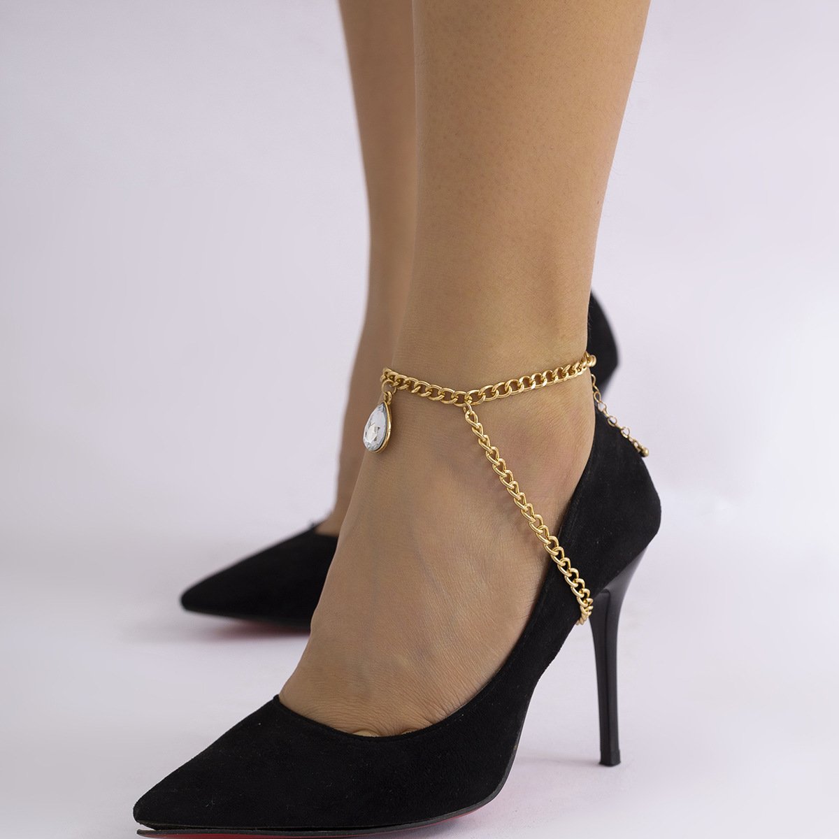 Jewelry creative double-layer drop-shaped pendant anklet shoe decoration female simple thick chain hollow foot decoration