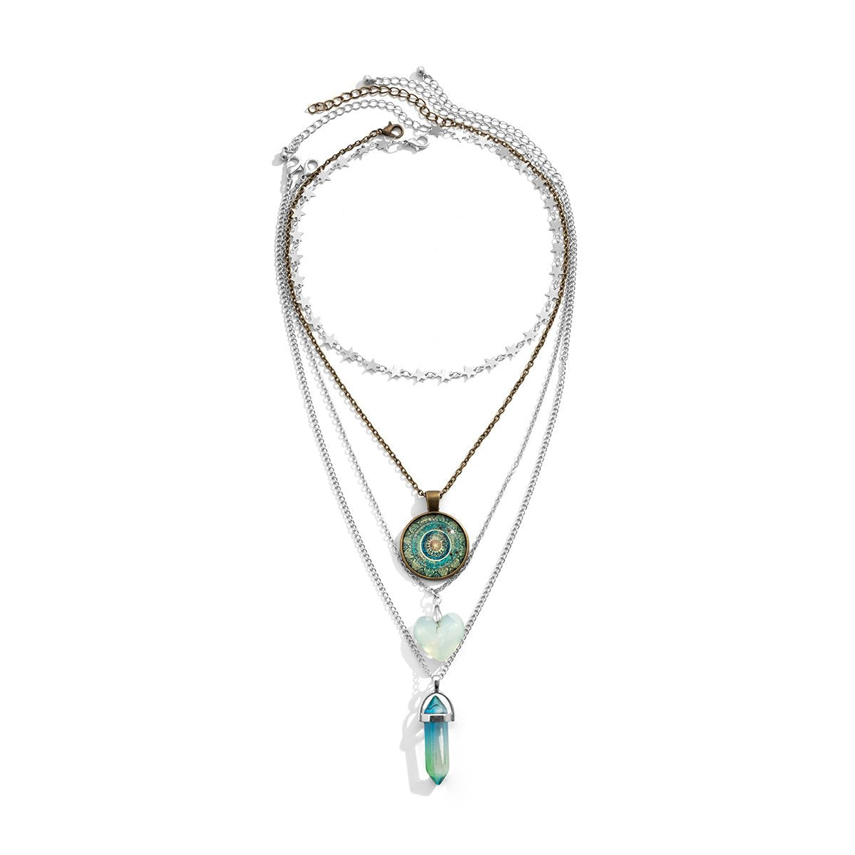 Jewelry niche retro design sense green crystal pendant ethnic love star necklace female