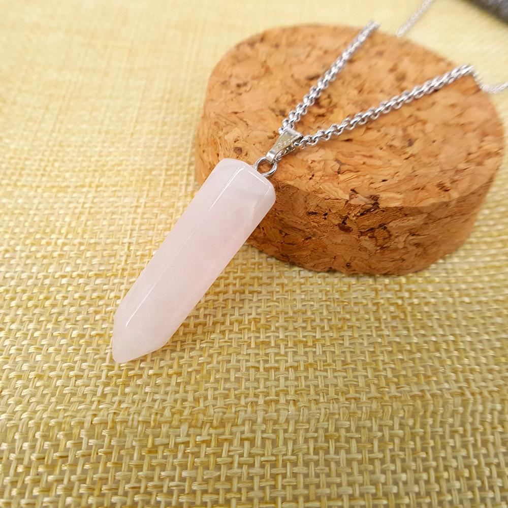 Natural stone crystal hexagonal column bullet necklace fashion creative white turquoise clavicle chain birthstone series